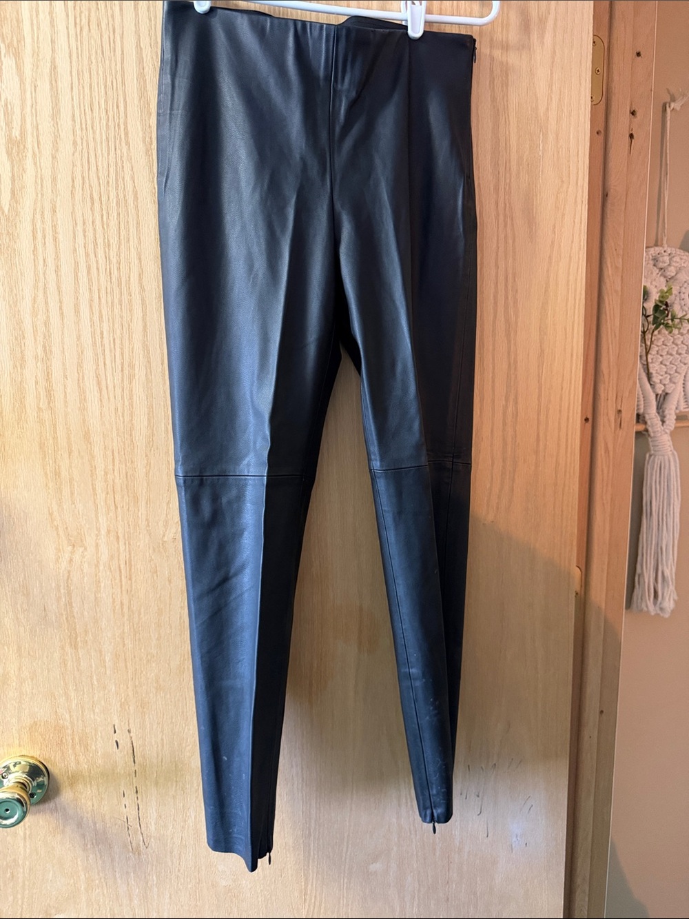 Zara W Black Faux Leather skinny leg pants side zipper and zippers at the ankle